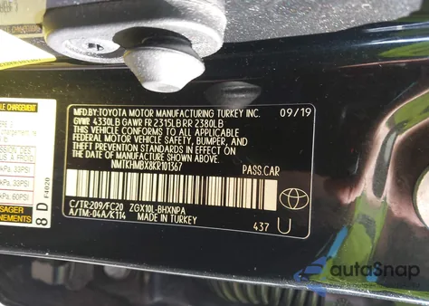 2019 Toyota C-Hr Le из США, поврежденный, VIN NMTKHMBX8KR101367